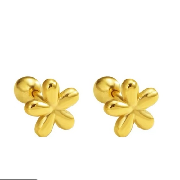 Gold Flower Stud Earrings - Picture 1 of 5